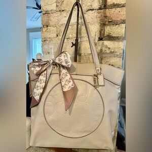 Coach Cream Leather Signature Circle Tote